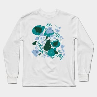 Ultra-Steady Green and Blue Frogs on Lily Pads with Water Lilies Pattern for a Calming and Serene Feel Long Sleeve T-Shirt